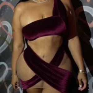 Burgundy two piece super sexy mesh dress
